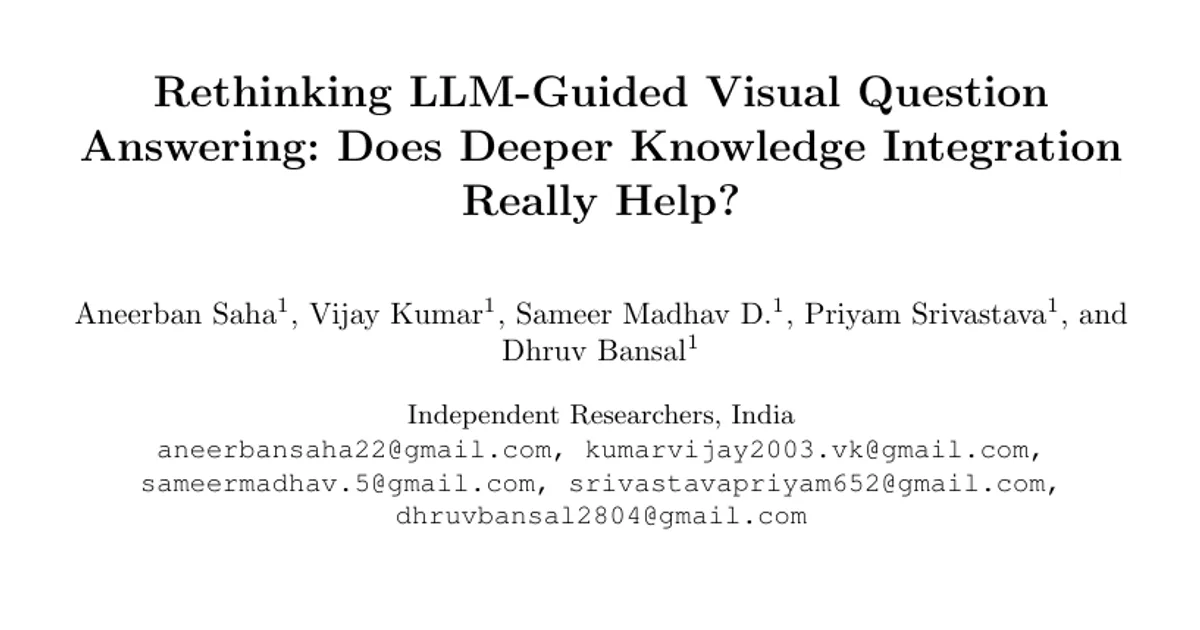 Rethinking LLM-Guided Visual Question Answering: Does Deeper Knowledge Integration Really Help?
