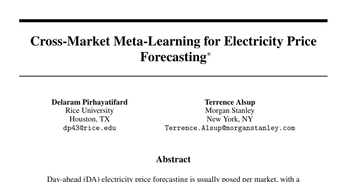 Cross-Market Meta-Learning for Electricity Price Forecasting