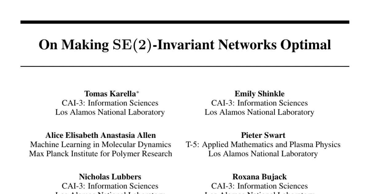 On Making $\mathrm{SE}(2)$-Invariant Networks Optimal