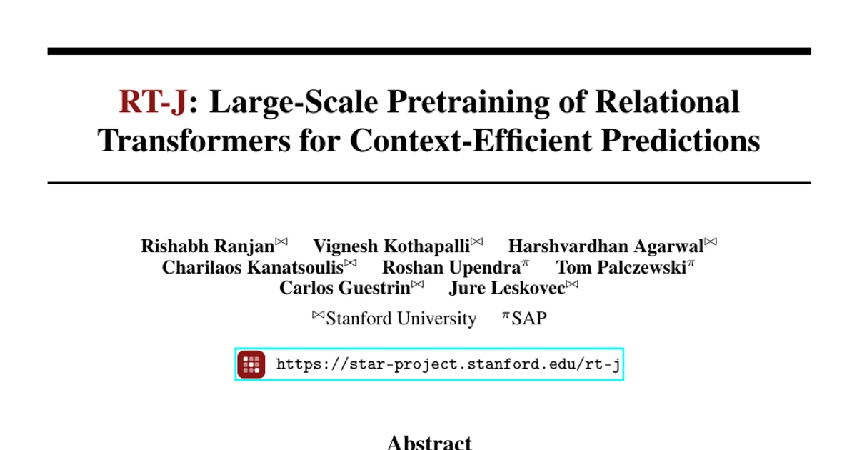 RT-J: Large-Scale Pretraining of Relational Transformers for Context-Efficient Predictions