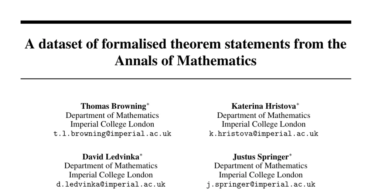 A dataset of formalised theorem statements from the Annals of Mathematics