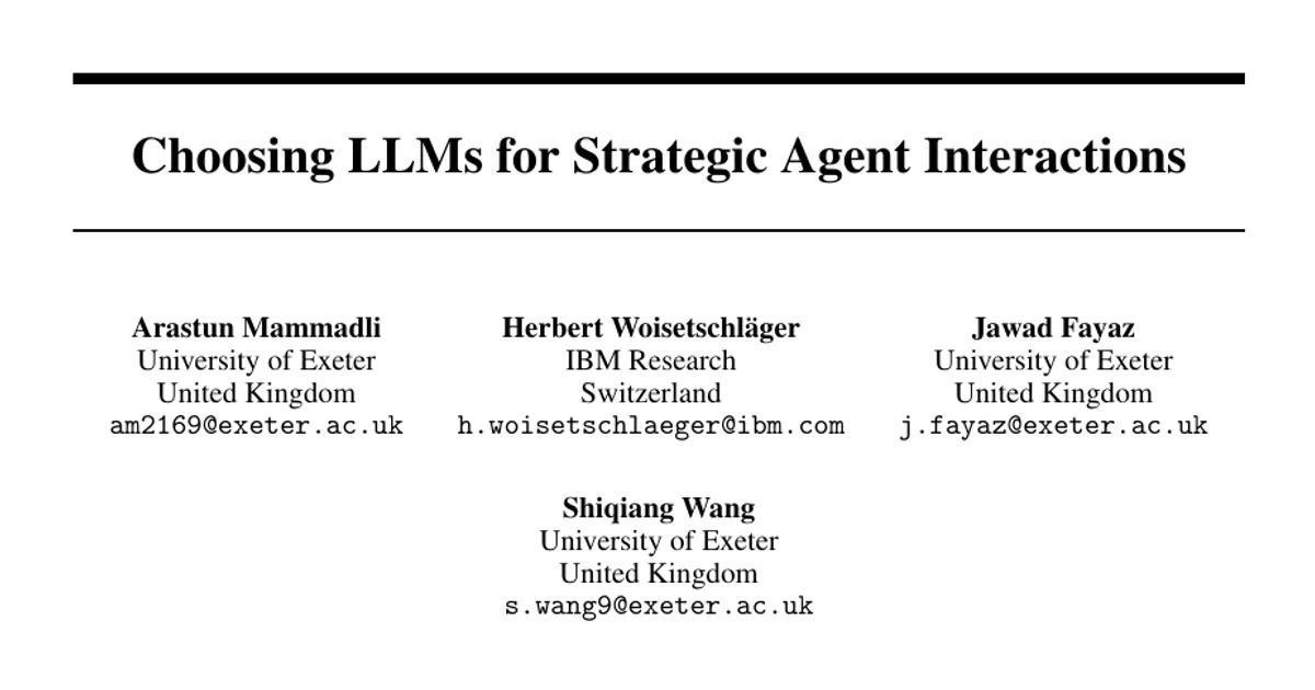Choosing LLMs for Strategic Agent Interactions