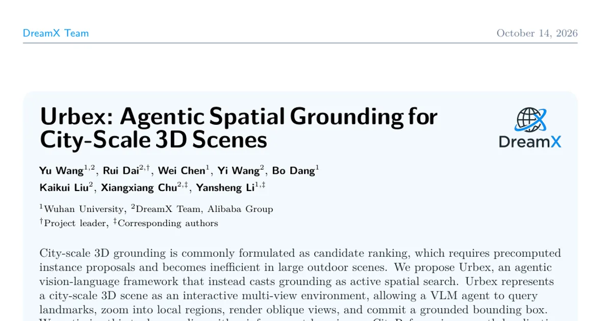 Urbex: Agentic Spatial Grounding for City-Scale 3D Scenes