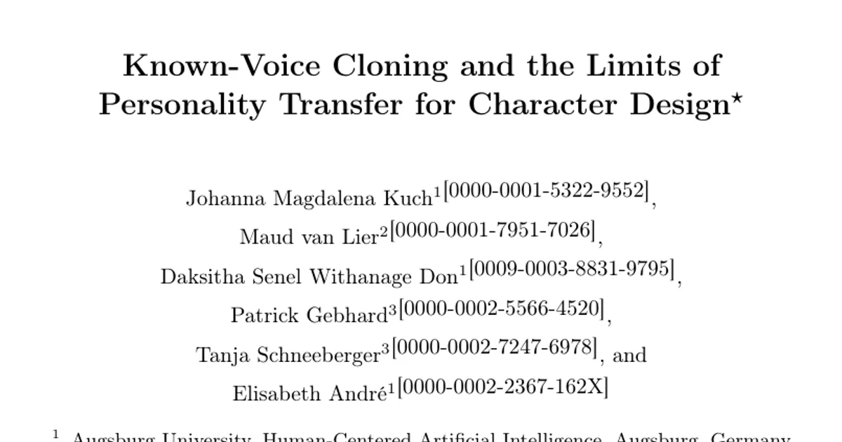 Known-Voice Cloning and the Limits of Personality Transfer for Character Design