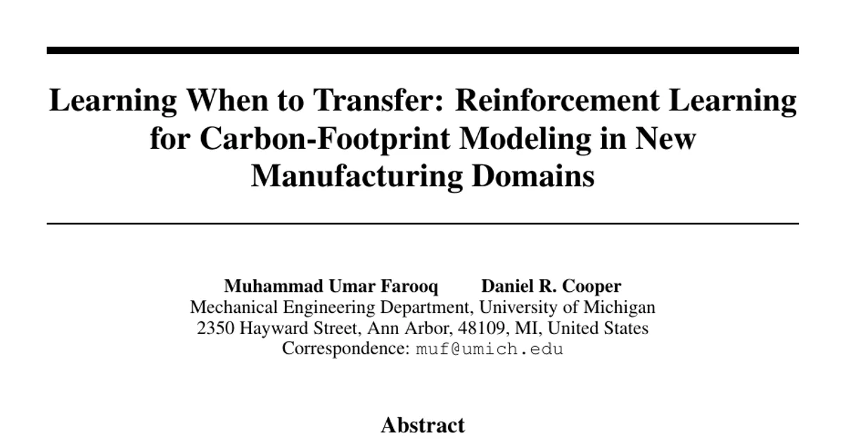 Learning When to Transfer: Reinforcement Learning for Carbon-Footprint Modeling in New Manufacturing Domains