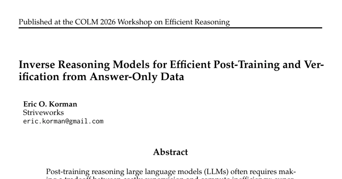 Inverse Reasoning Models for Efficient Post-Training and Verification from Answer-Only Data