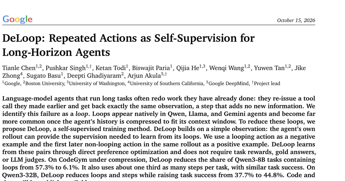DeLoop: Repeated Actions as Self-Supervision for Long-Horizon Agents