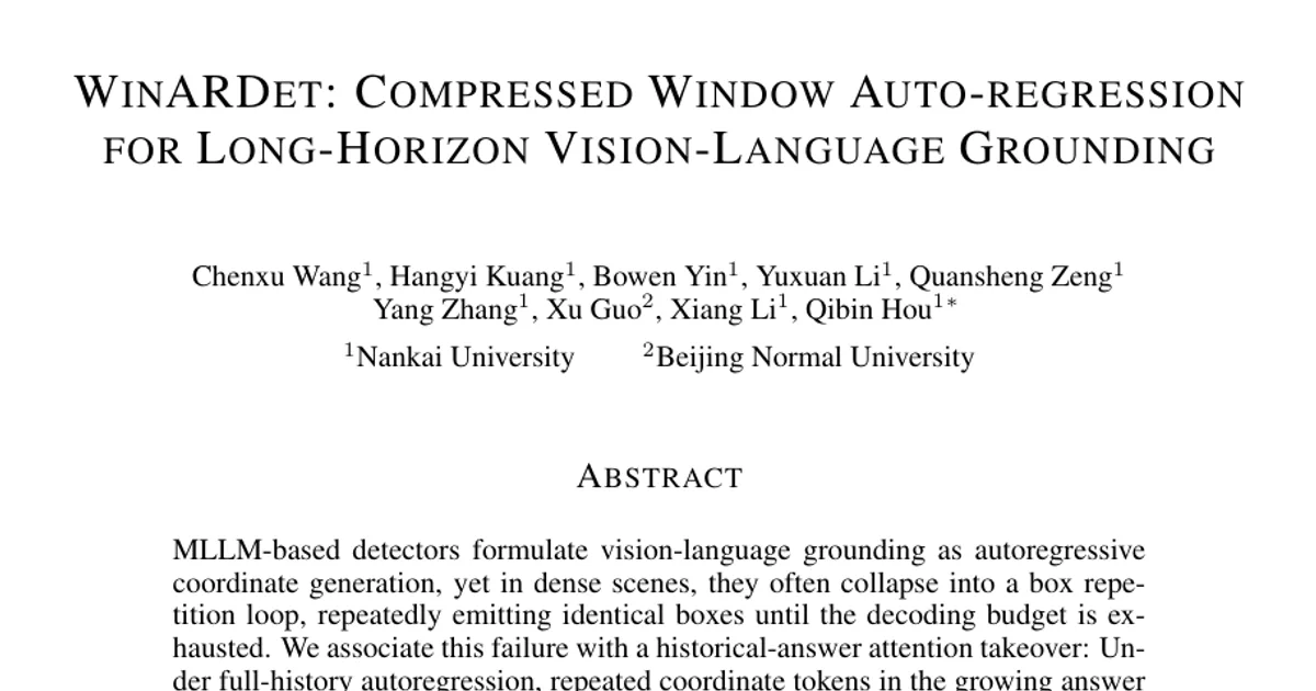WinARDet: Compressed Window Auto-Regression for Long-Horizon Vision-Language Grounding