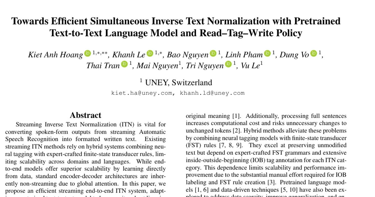 Towards Efficient Simultaneous Inverse Text Normalization with Pretrained Text-to-Text Language Model and Read-Tag-Write Policy
