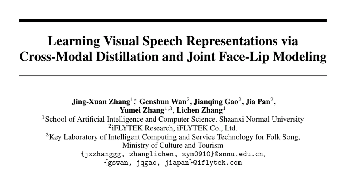 Learning Visual Speech Representations via Cross-Modal Distillation and Joint Face-Lip Modeling
