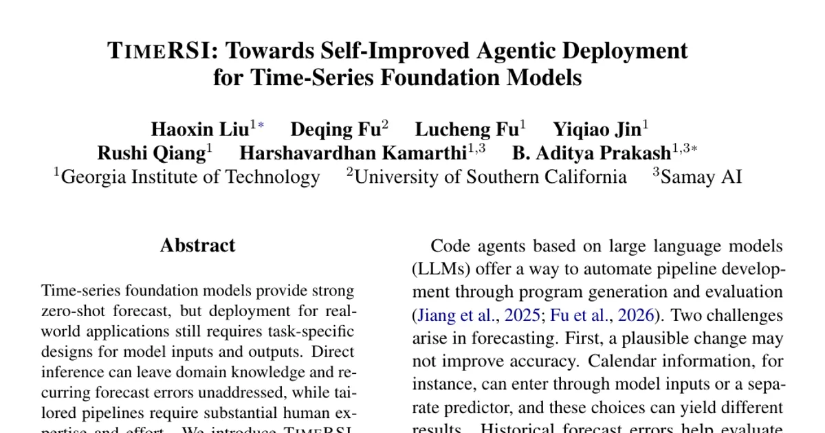 TimeRSI: Towards Self-Improved Agentic Deployment for Time-Series Foundation Models