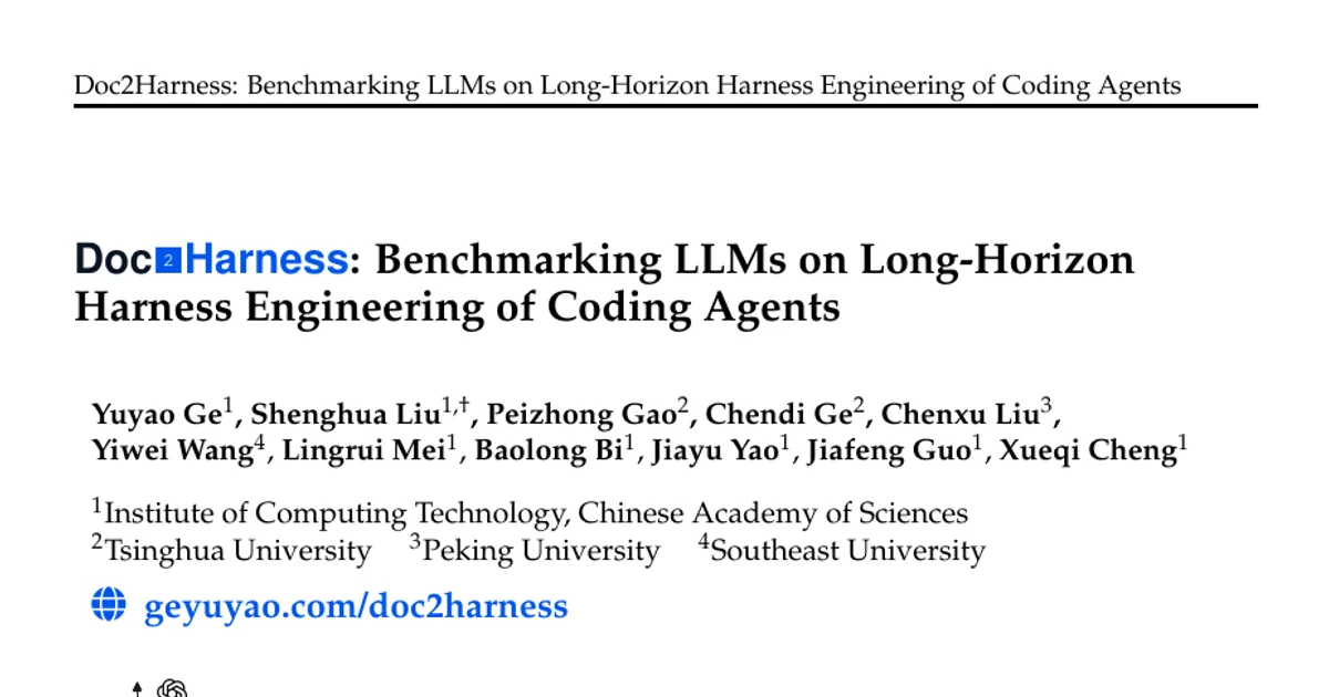 Doc2Harness: Benchmarking LLMs on Long-Horizon Harness Engineering of Coding Agents