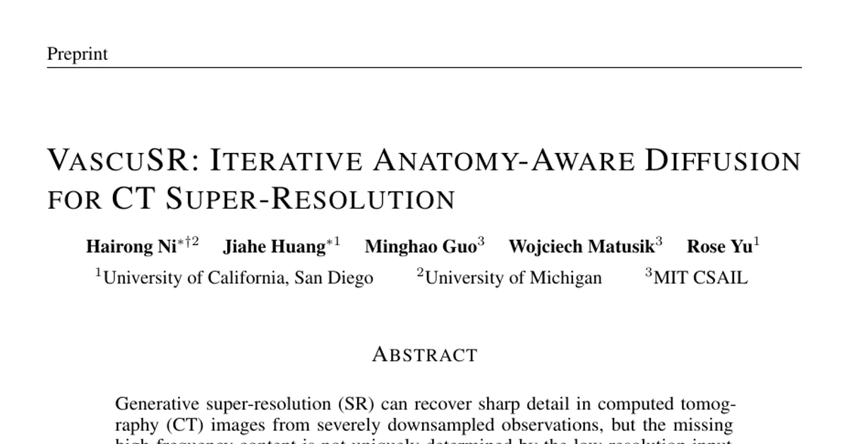 VascuSR: Iterative Anatomy-Aware Diffusion for CT Super-Resolution