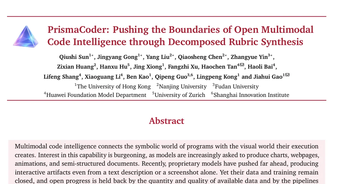 PrismaCoder: Pushing the Boundaries of Open Multimodal Code Intelligence through Decomposed Rubric Synthesis