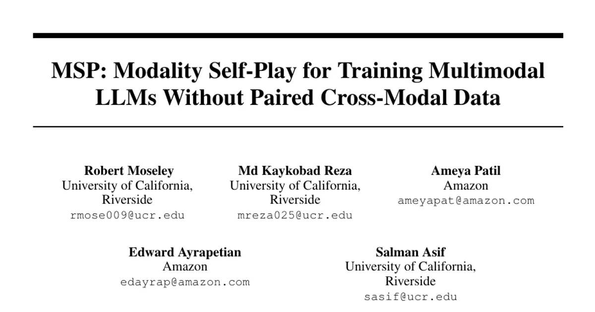 MSP: Modality Self-Play for Training Multimodal LLMs Without Paired Cross-Modal Data