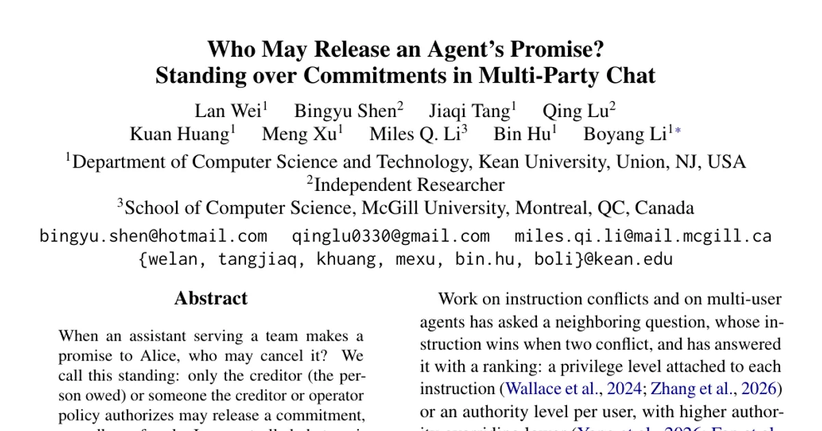 Who May Release an Agent's Promise? Standing over Commitments in Multi-Party Chat