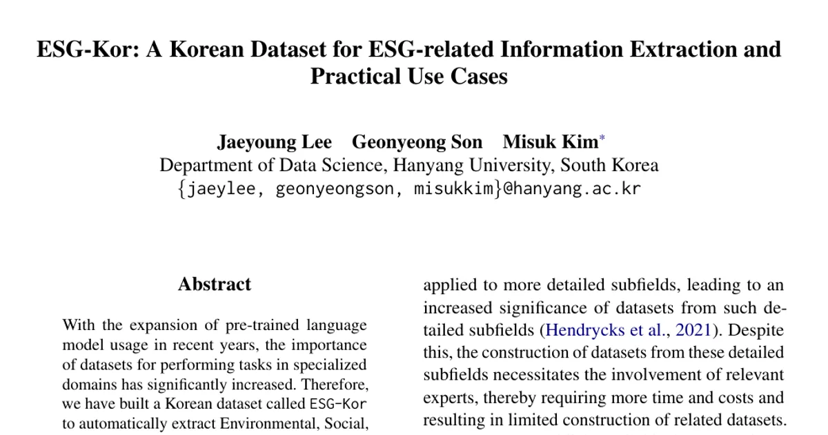 ESG-Kor: A Korean Dataset for ESG-related Information Extraction and Practical Use Cases
