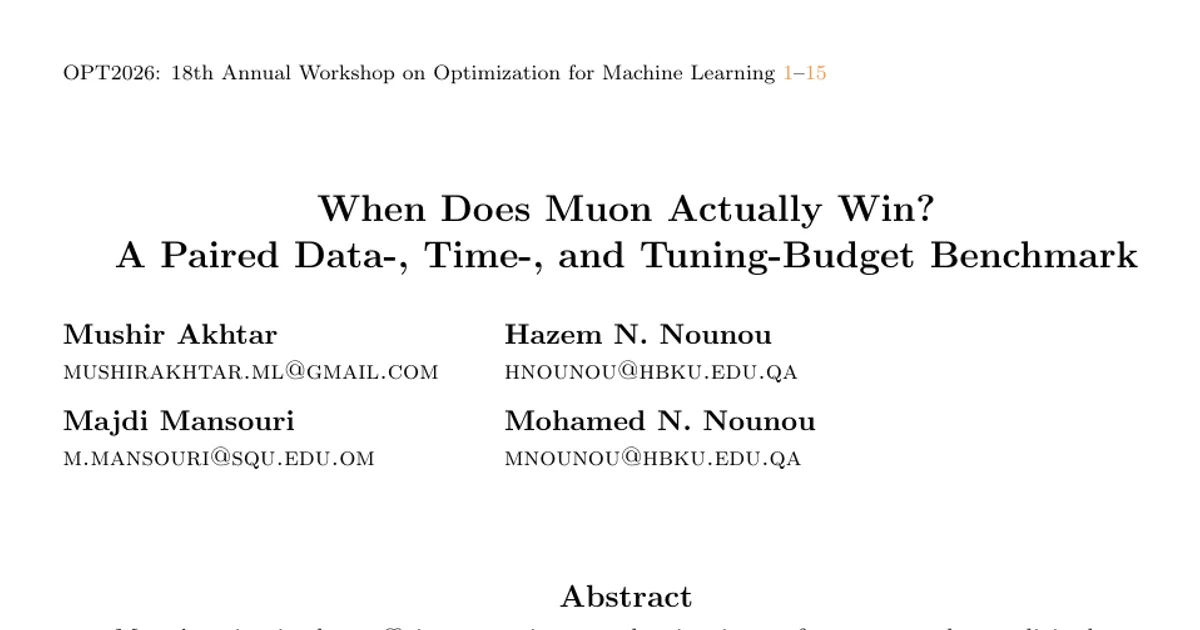 When Does Muon Actually Win? A Paired Data-, Time-, and Tuning-Budget Benchmark