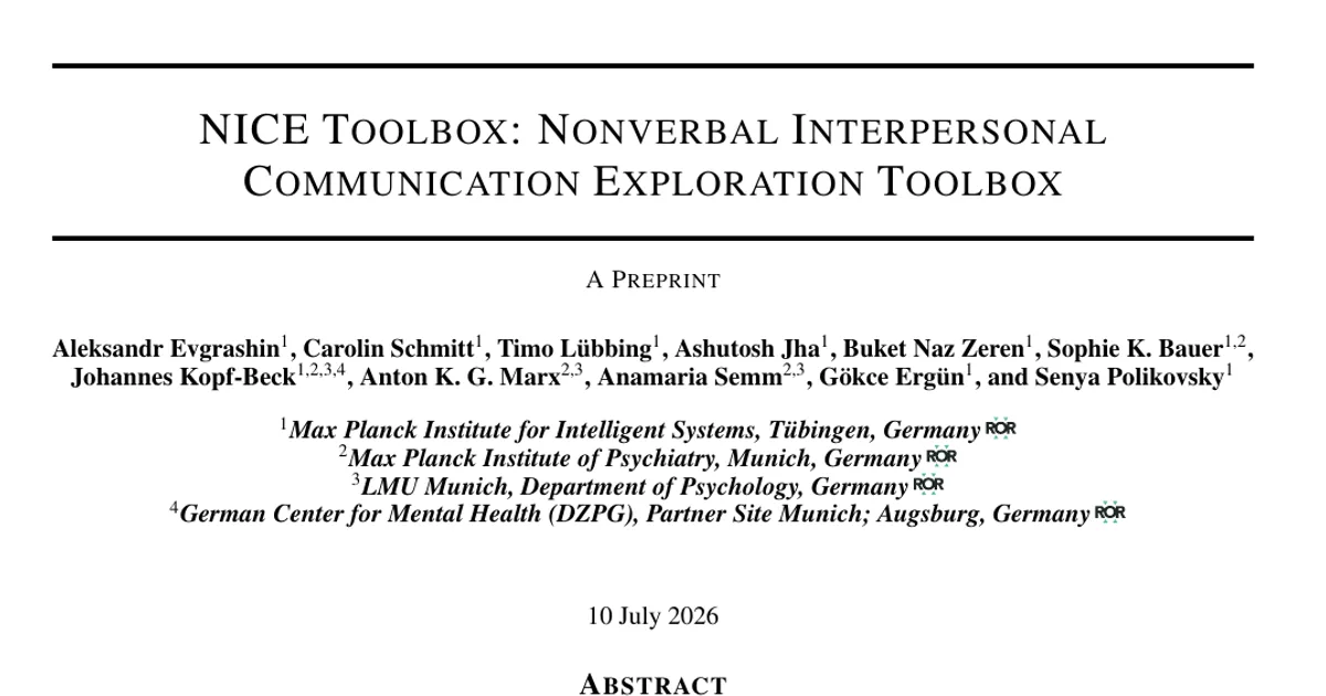 NICE Toolbox: Nonverbal Interpersonal Communication Exploration Toolbox