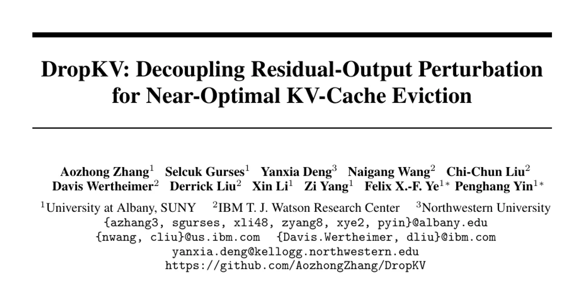 DropKV: Decoupling Residual-Output Perturbation for Near-Optimal KV-Cache Eviction
