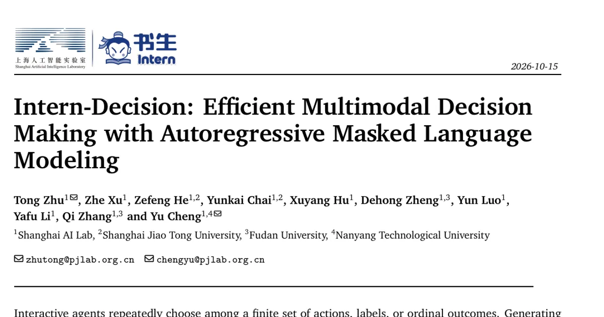 Intern-Decision: Efficient Multimodal Decision Making with Autoregressive Masked Language Modeling