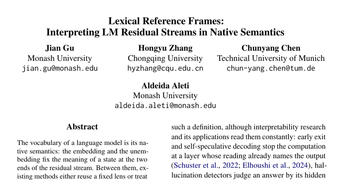 Lexical Reference Frames: Interpreting LM Residual Streams in Native Semantics