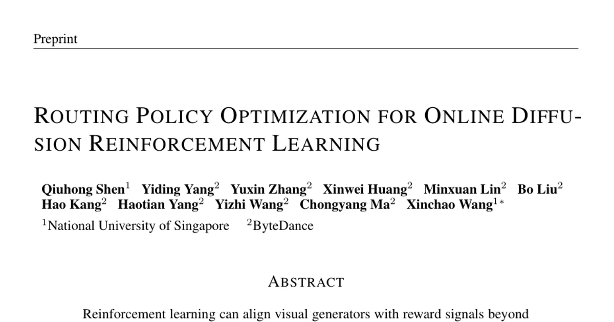 Routing Policy Optimization for Online Diffusion Reinforcement Learning