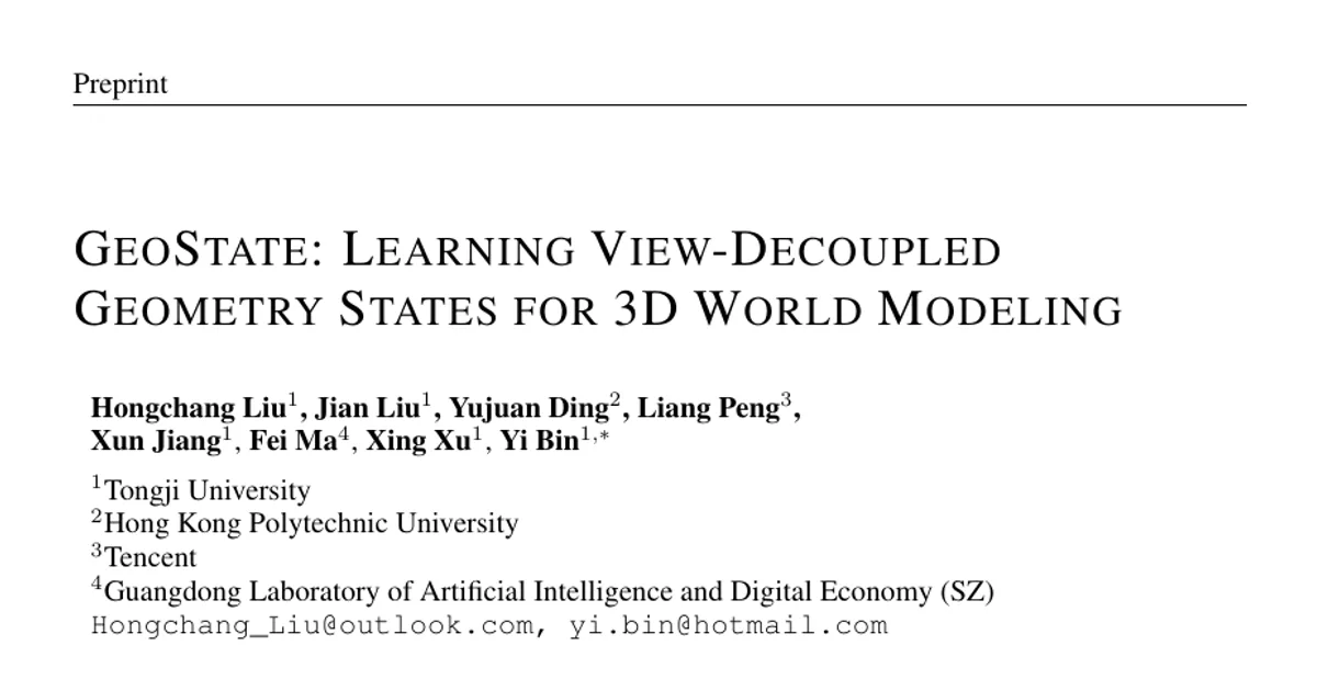 GeoState: Learning View-Decoupled Geometry States for 3D World Modeling