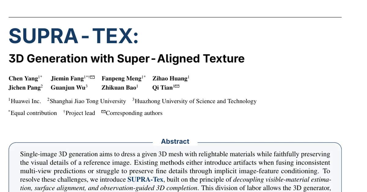 SUPRA-TEX: 3D Generation with Super-Aligned Texture