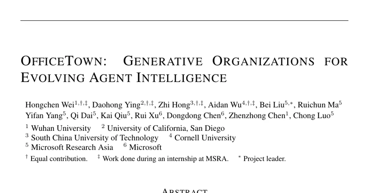 OfficeTown: Generative Organizations for Evolving Agent Intelligence