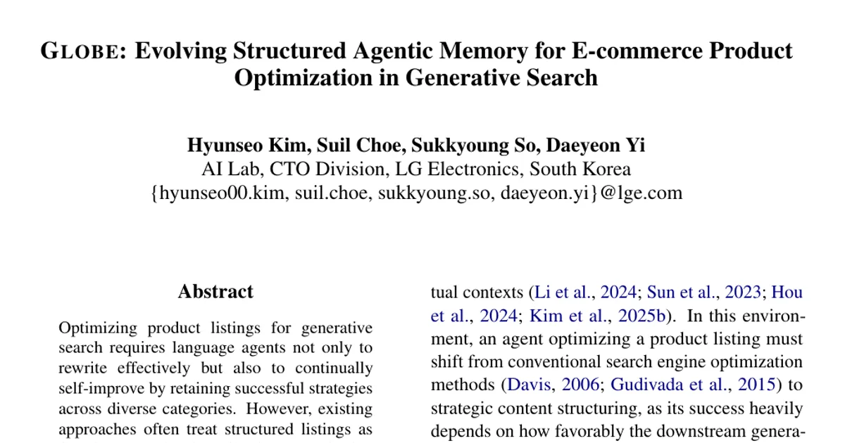 GLOBE: Evolving Structured Agentic Memory for E-commerce Product Optimization in Generative Search