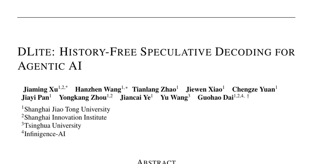 DLite: History-free Speculative Decoding for Agentic AI