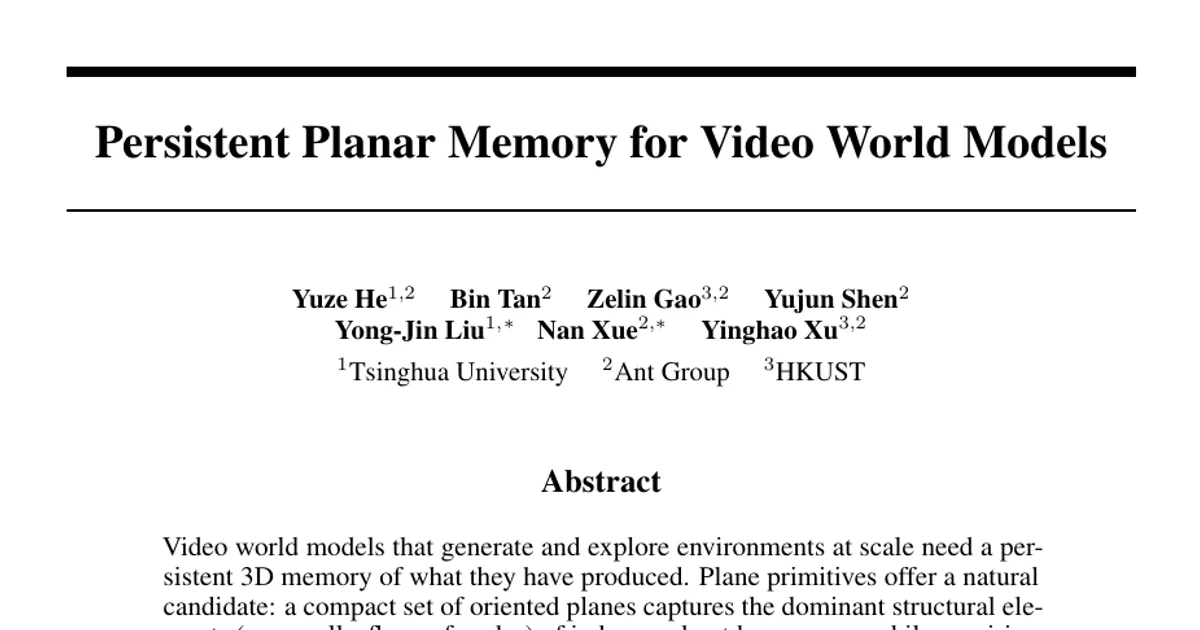 Persistent Planar Memory for Video World Models