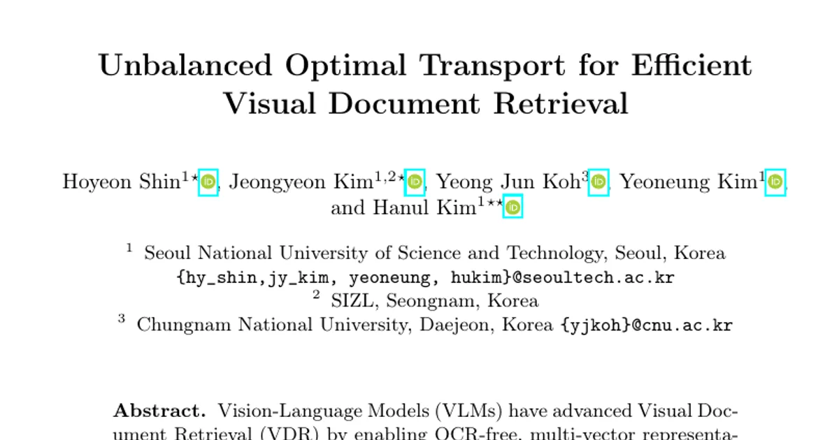 Unbalanced Optimal Transport for Efficient Visual Document Retrieval
