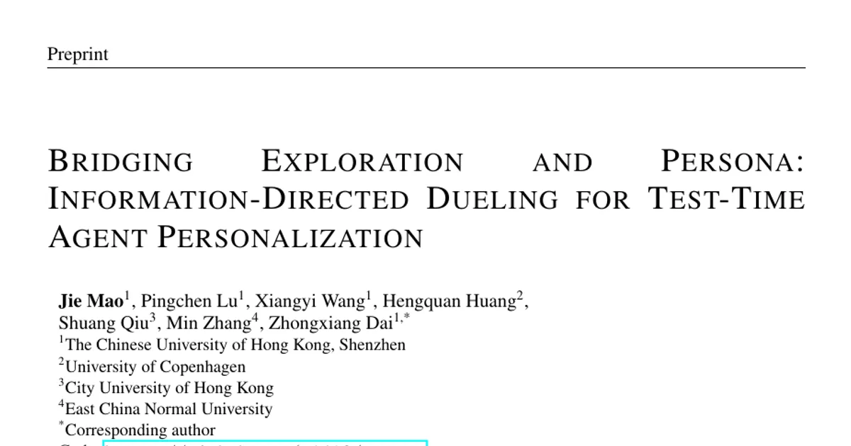Bridging Exploration and Persona: Information-Directed Dueling for Test-Time Agent Personalization