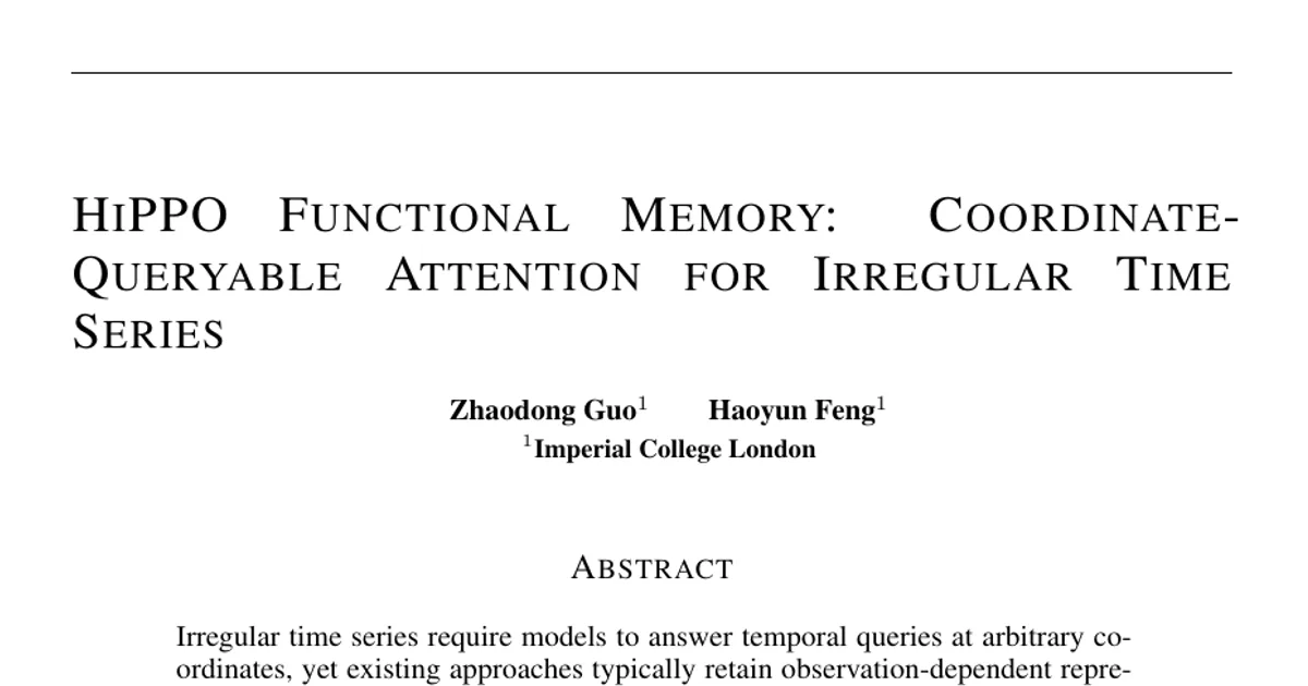 HiPPO Functional Memory: Coordinate-Queryable Attention for Irregular Time Series