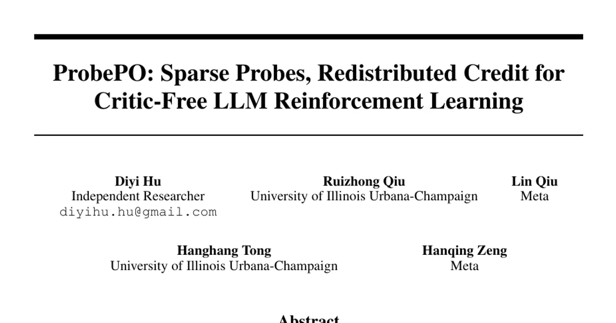 ProbePO: Sparse Probes, Redistributed Credit for Critic-Free LLM Reinforcement Learning