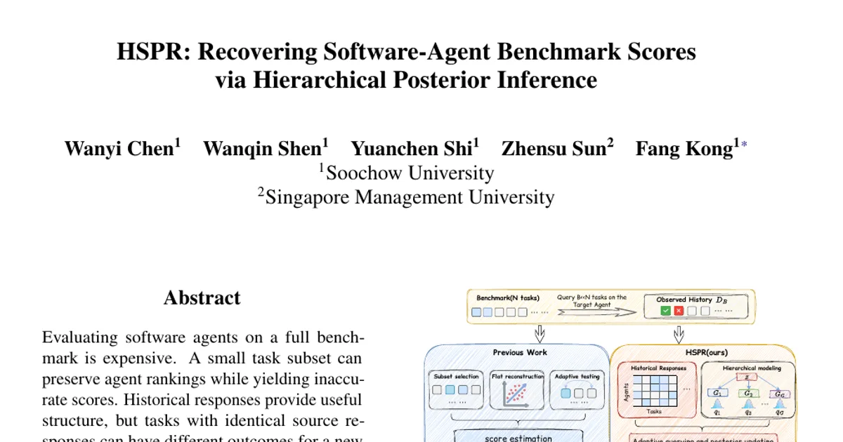 HSPR: Recovering Software-Agent Benchmark Scores via Hierarchical Posterior Inference