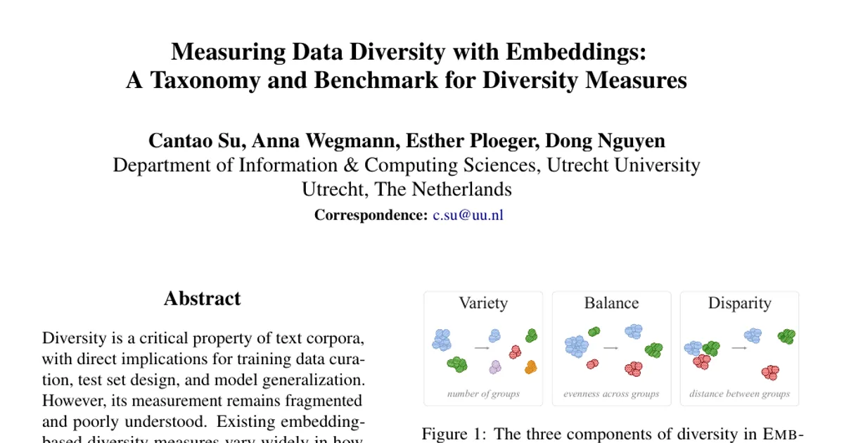 Measuring Data Diversity with Embeddings: A Taxonomy and Benchmark for Diversity Measures