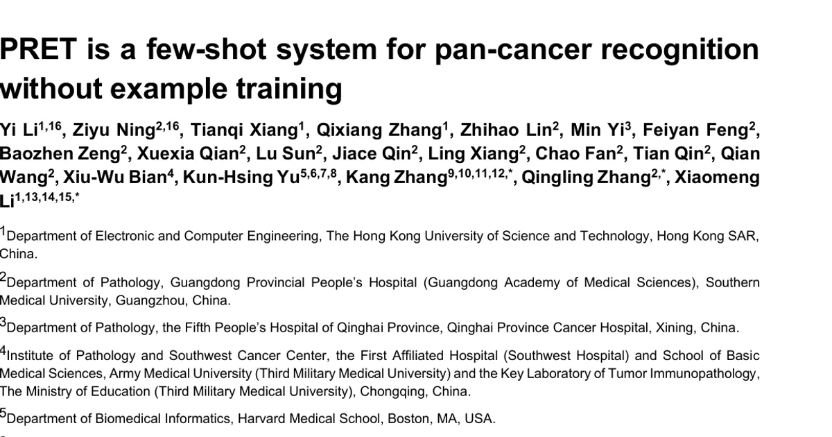 PRET is a few-shot system for pan-cancer recognition without example training