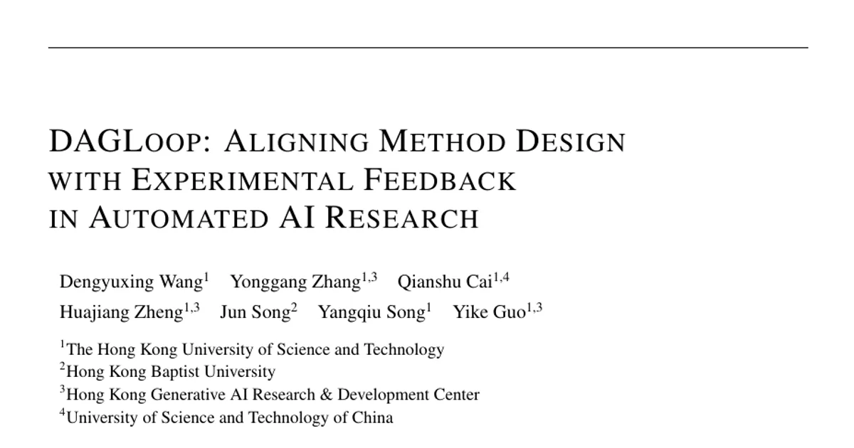 DAGLoop: Aligning Method Design with Experimental Feedback in Automated AI Research