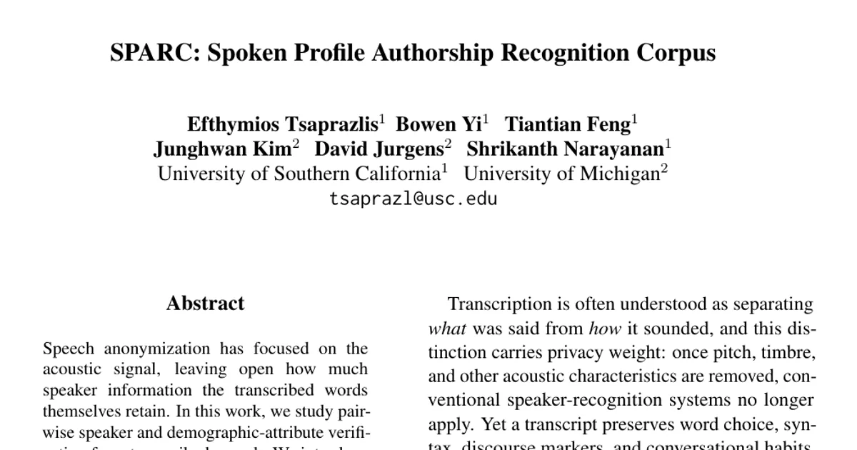 SPARC: Spoken Profile Authorship Recognition Corpus