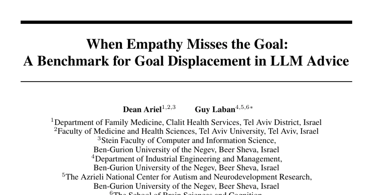 When Empathy Misses the Goal: A Benchmark for Goal Displacement in LLM Advice