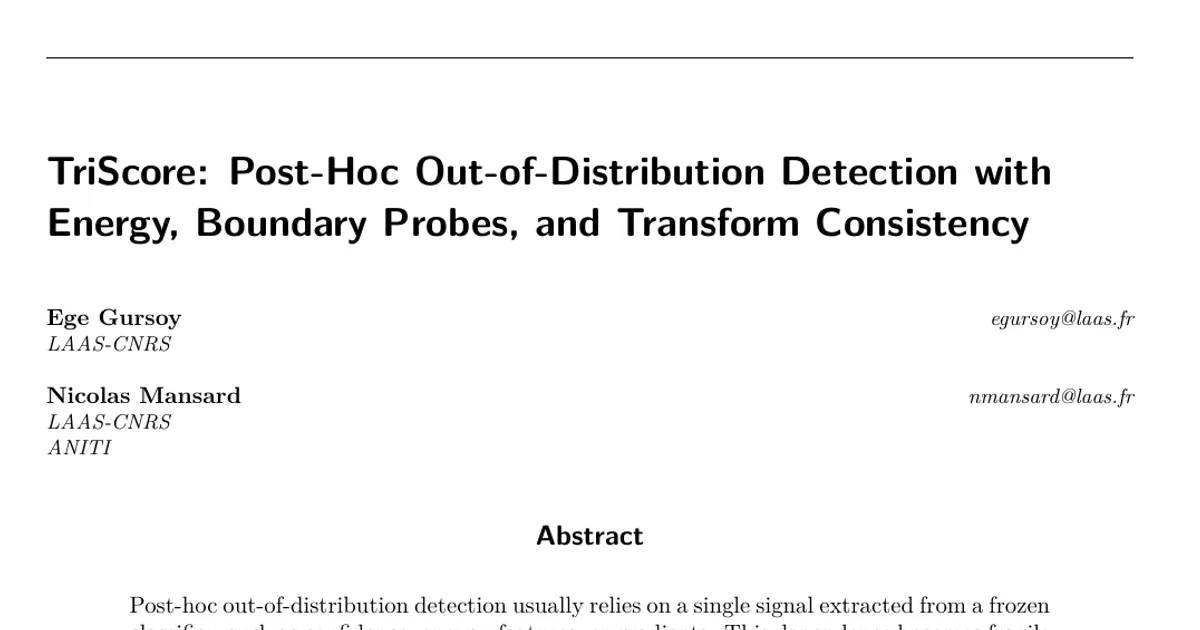 TriScore: Post-Hoc Out-of-Distribution Detection with Energy, Boundary Probes, and Transform Consistency