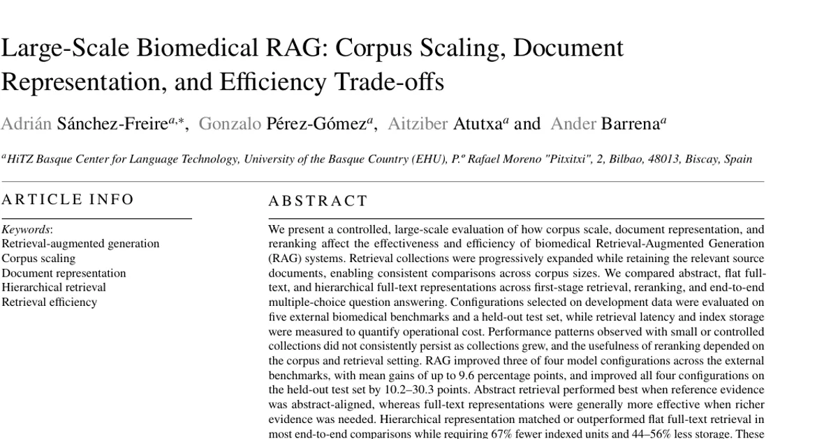 Large-Scale Biomedical RAG: Corpus Scaling, Document Representation, and Efficiency Trade-offs