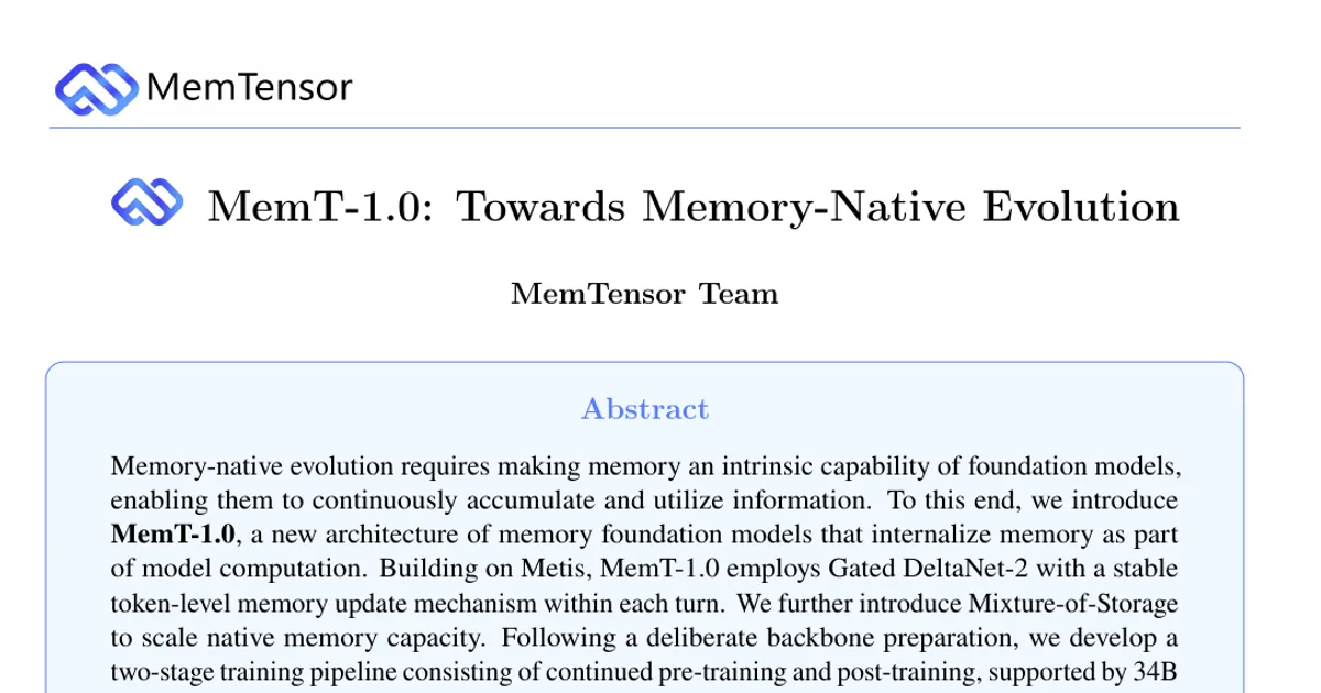 MemT-1.0: Towards Memory-Native Evolution