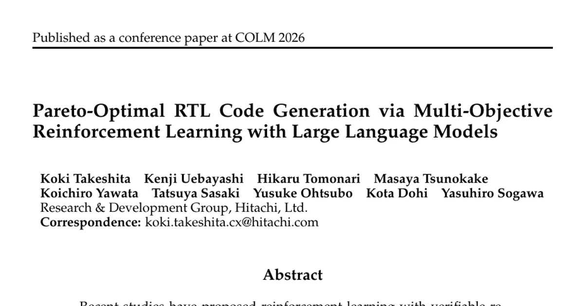Pareto-Optimal RTL Code Generation via Multi-Objective Reinforcement Learning with Large Language Models