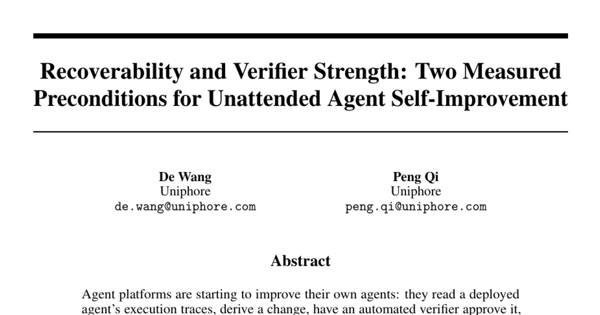 Recoverability and Verifier Strength: Two Measured Preconditions for Unattended Agent Self-Improvement