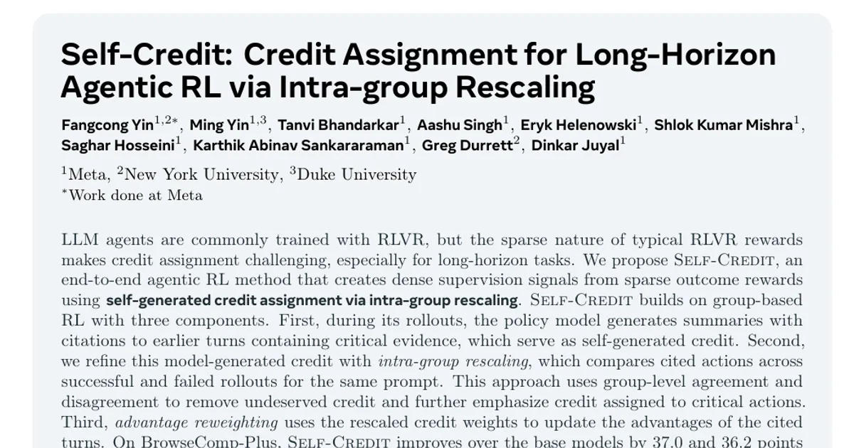 Self-Credit: Credit Assignment for Long-Horizon Agentic RL via Intra-group Rescaling