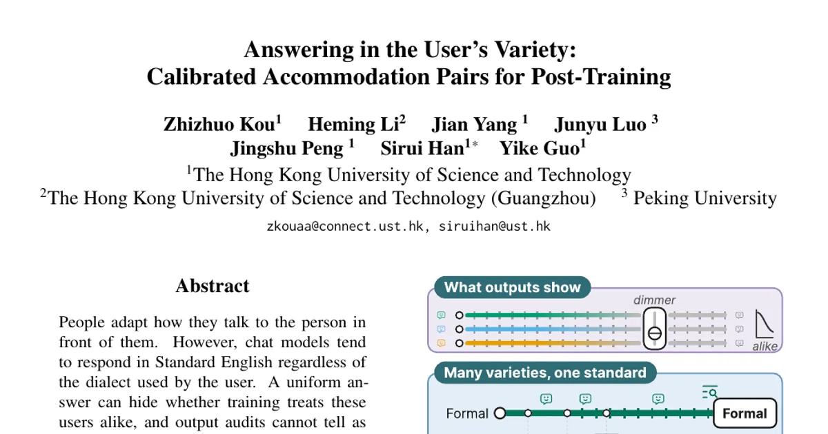 Answering in the User's Variety: Calibrated Accommodation Pairs for Post-Training
